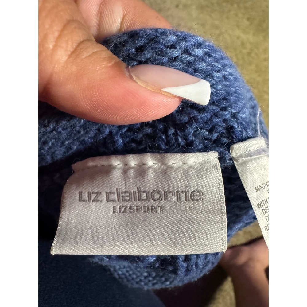 LizClaiborne Lizsport Vintage Christmas Patchwork Reindeer Sweater Blue Womens L - Picture 4 of 6